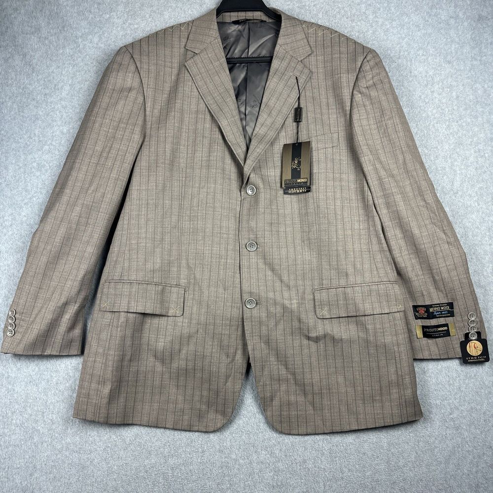 Pronto Mondo Italia Blazer Mens 46r Beige Suit Jacket Merino Wool Lana Lux Nwt